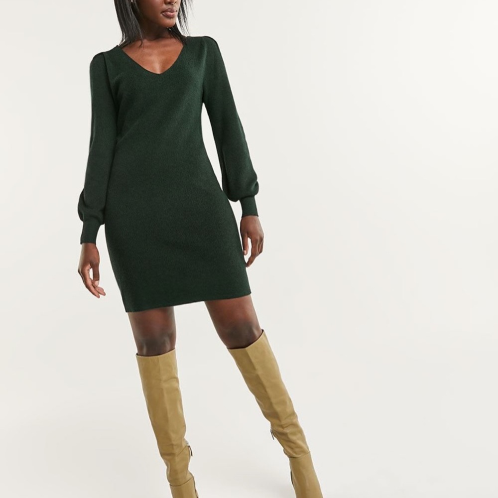 Long Sleeve Double V Neck Bodycon Dress